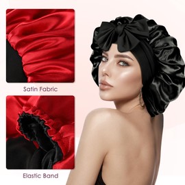 Kiiwah Satin Sleep Cap, Silk Bonnet, Adjustable Silk Hood for Sleeping, Double-Sided Night Hair Cap, Sleep Cap, Silk Shower Cap for Women and Girls