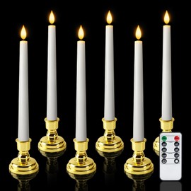 Meigic 6 Pcs Window Candles with Gold Holders, Flameless Taper Candles with Remote and Timer, White LED Christmas Candle for Home Window Holiday Xmas Decor