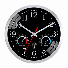 Ziprote Radio-Controlled Wall Clock, Radio-Controlled Wall Clock with Temperature Display and Humidity, Modern Kitchen Clock, Easy to Read, Wall Clock Without Ticking Noises for Bedroom, Office,