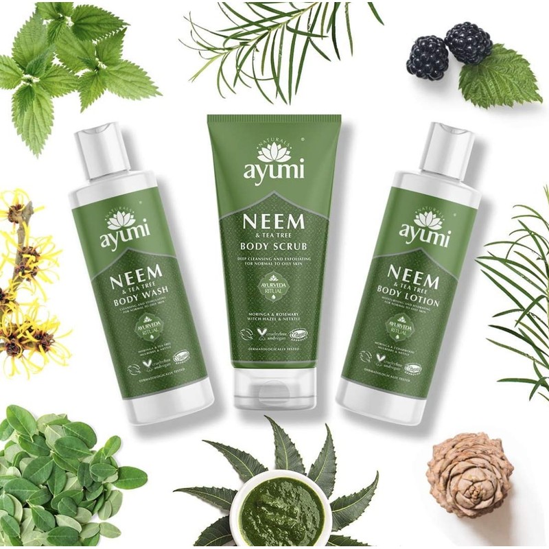 Ayumi Neem & Tea Tree Body Scrub. Vegan, Cruelty-Free, Dermatologically-Tested,