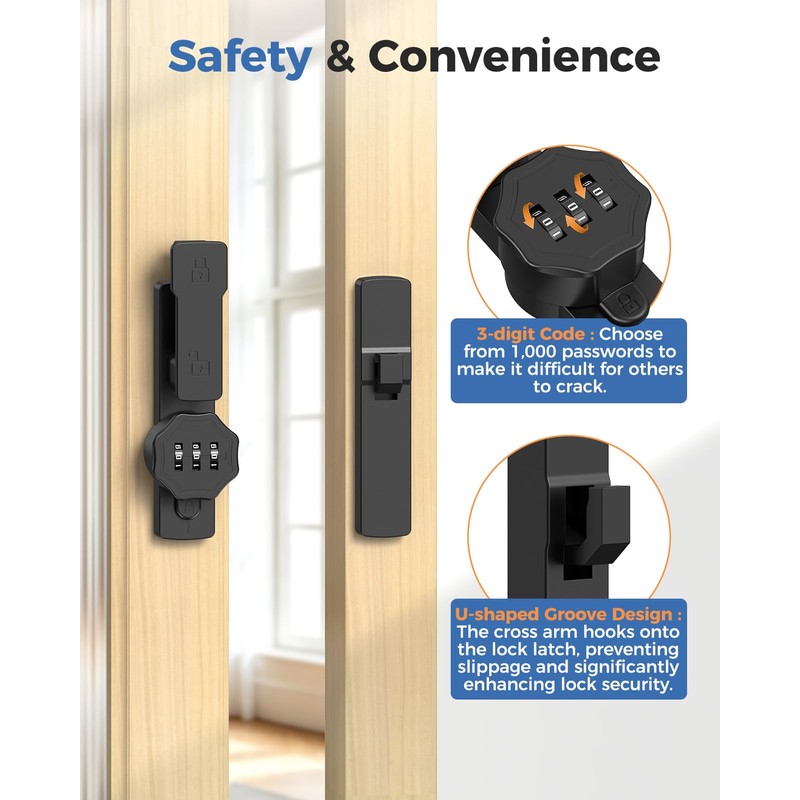 BiceNoning 90/180 Degree Barn Door Lock, Flip Combination Latch Lock,