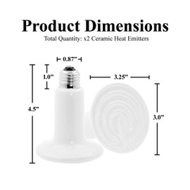 Mandala Crafts Heat Lamp for Reptiles - Ceramic Heat Emitter Infrared Light Bulb with No Light for Chicken Coop Turtle Bearded Dragon Dog Pet Brooder 100W Pack of 2 White