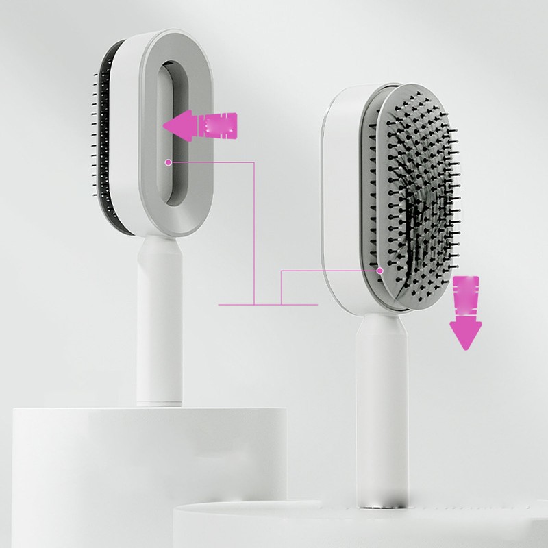 Cushion Hair Brush Self Cleaning Scalp Massage Rounded Comb Teeth