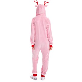 Tipsy Elves Christmas Onesies for Adults - Comfy Unisex Matching Holiday Jumpsuits with Convenient Pockets - Pink Rudolph Christmas Jumpsuit Size Medium