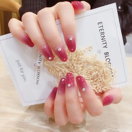 24 Pieces Harajuku Japanese Style Dream Handmade Nail Tip, Cute, Elegant Nail, Gradual Color of Powder Purple, Japanese Clothing, Nail Brides, Gemstone Decoration, Wedding, Photos, Parties, After-parties, Etc. Network Popular Model