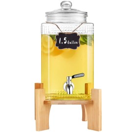1.5 Gallon Stainless Steel Spigot Iced Beverage Dispenser Glass Juice Dispenser Stand for Parties 2PC Set Premium DrinkwareDefault: Default