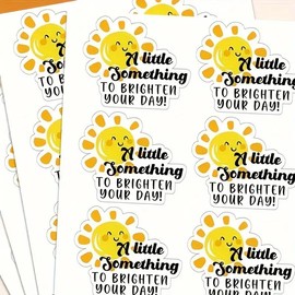 100 Pieces 'A Little Something to Brighten Your Day' Stickers, 5 cm x 4 cm, Sunshine Design Labels for Gift Packaging