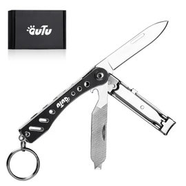 OUTU Keychain Nail Clipper Multitool, 6 in 1 EDC Utility Tool with Nail Clipper, Scissors, Bottle Opener, Gifts for Him Men Husband Dad Boyfriend (Black)
