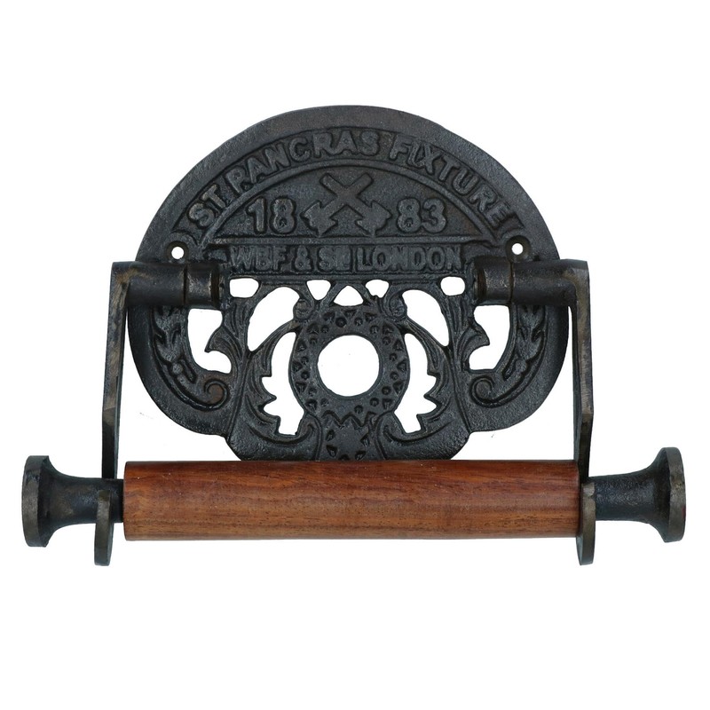 AB Tools StPancras Traditional Toilet Roll Holder Cast Iron Wooden