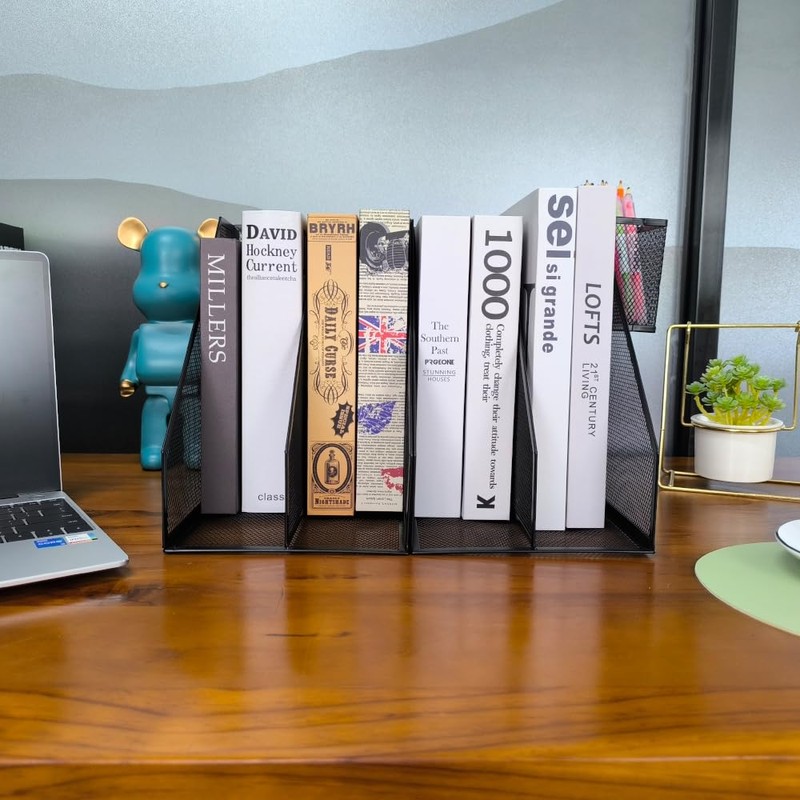 RHONZHAO 2 Set Desk Organizers, Metal Desk Magazine File Holder