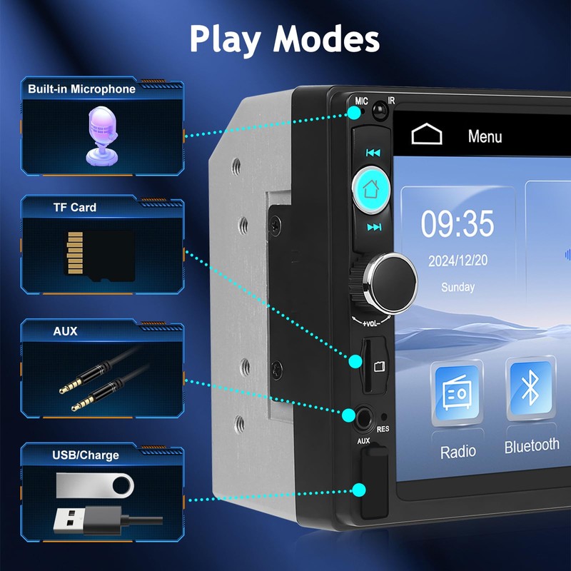 NHOPEEW 7 inch Double Din Car Stereo with Backup Camera,