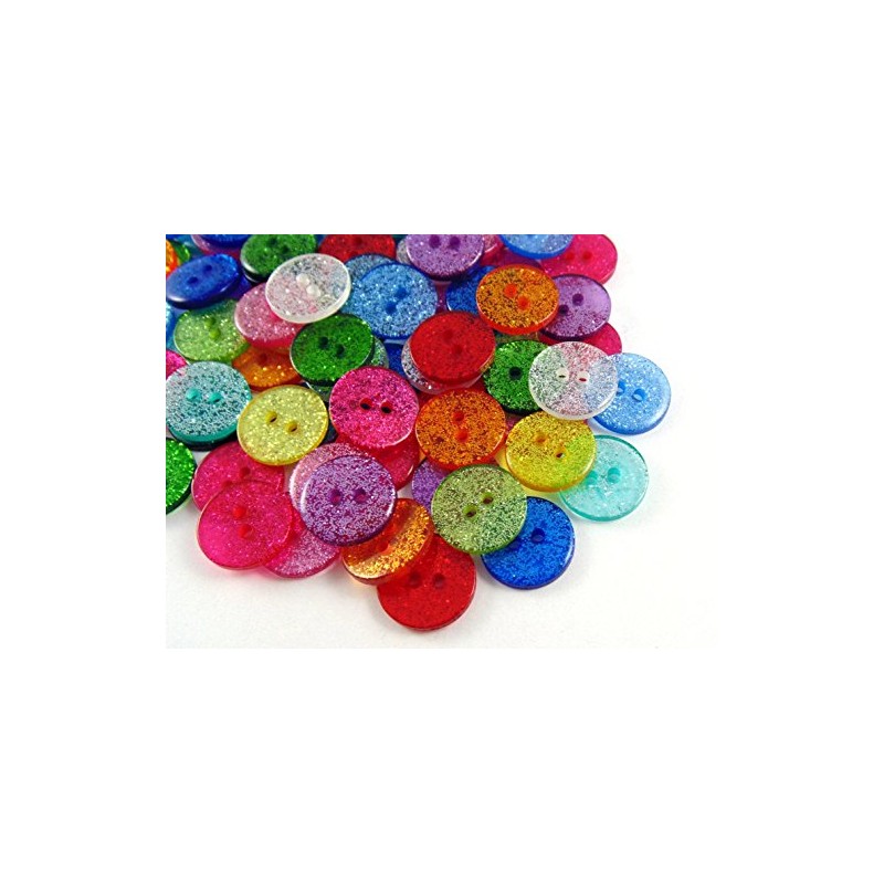13mm Assorted Glitter Buttons - Mixed Colours (50 Buttons)