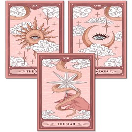 KICHANG 3Pcs Pink Tarot Diamond Painting Kits for Adults,5D Diamond Painting Diamond Art Kits,Diamond Art Diamond Painting Kits,Round Diamond Dot Full Drill Diamonds Crafts for Wall Decor&Gift-12x16in