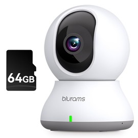 blurams Security Camera 2K, Baby Monitor Dog Camera 360-degree for Home Security (White + 64GB TF Card)