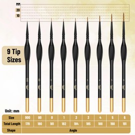 Mr. Pen Detail Paint Brush Set - 9pcs, Gold/Black, Miniature, Fine Tip, Face & Model Paint Brushes