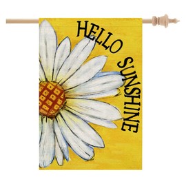 CROWNED BEAUTY Hello Sunshine Summer House Flag Floral 28X40 Inch Double Sided for Outside Daisy Welcome Burlap Large Seasonal Yard Decoration CF828-40