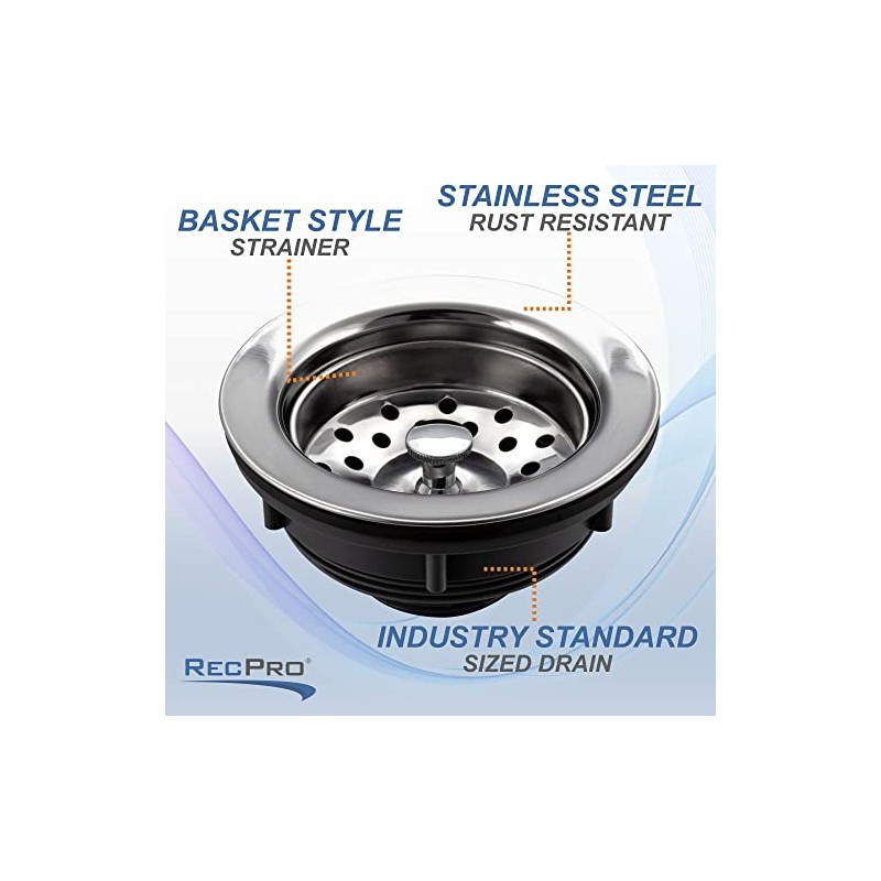 RV Sink Drain with Basket Strainer Stainless Steel 3 1/2"
