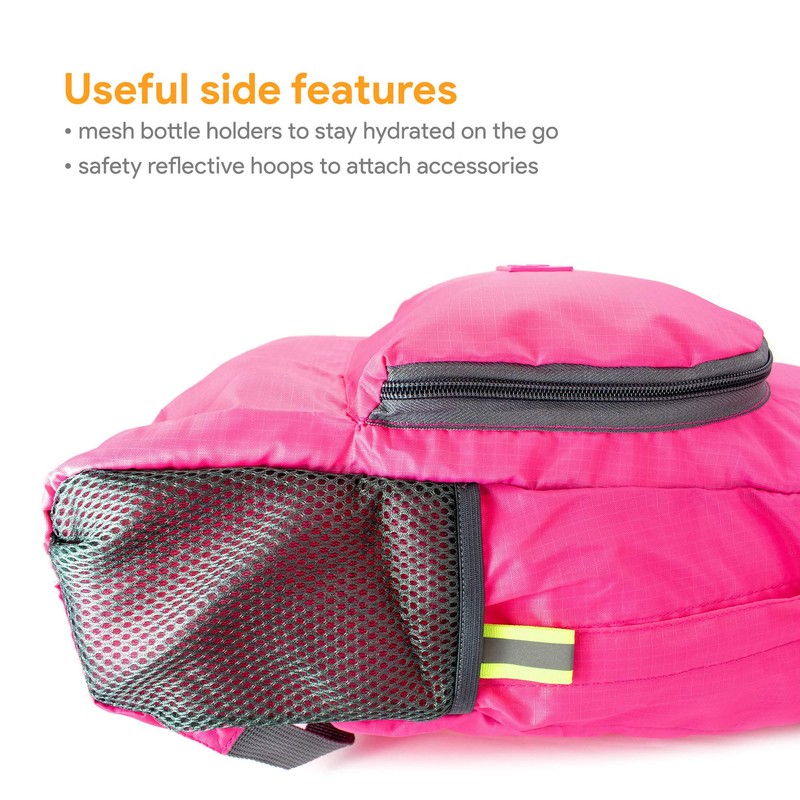 FOLDABLE BACKPACK, Pink, Folded 9”x7”x1.5” /Unfolded 17”x12.5”, Foldable
