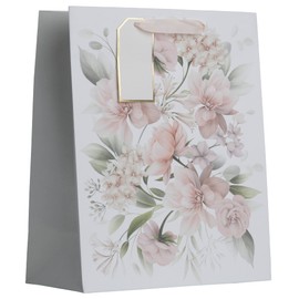 Partisan Products Flower Bouquet White Kraft Paper Gift Bag With Gift Tag Fully Recyclable Wedding Mothers Day Love Birthday Large