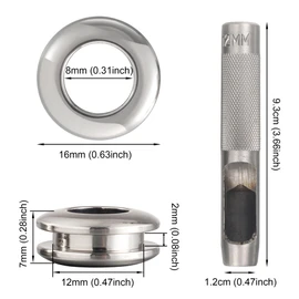Notgia 6 Sets Brass Grommets Kit Eyelets and Grommets 8mm Inside Hole Size with 12mm Leather Hole Punch Tool Handbag Purse Hardware Screw Grommets for Repair and Making Leather Crafts (Silver)