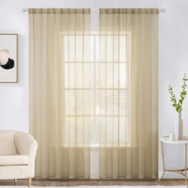 MIULEE Sheer Curtains Semi Sheer Window Voile Living Room Sheer Curtains 72 Inches Curtains Beige Sheer Drapes 2 Panels