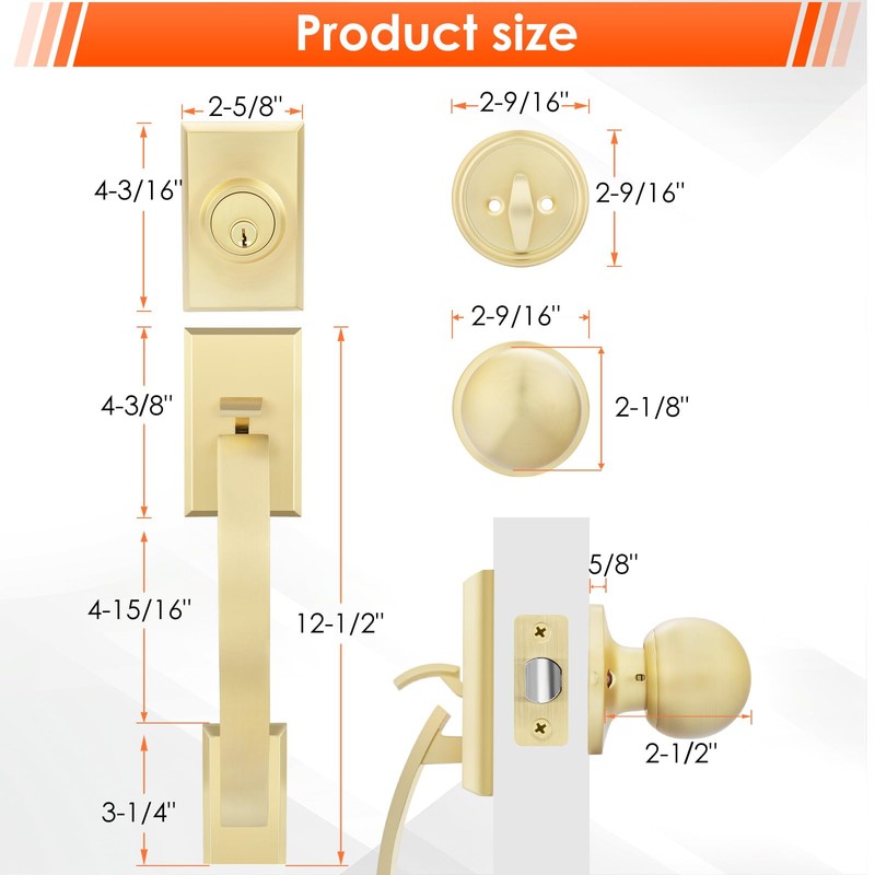 Haidms Gold Front Door Handle and Deadbolt Set, Front Door
