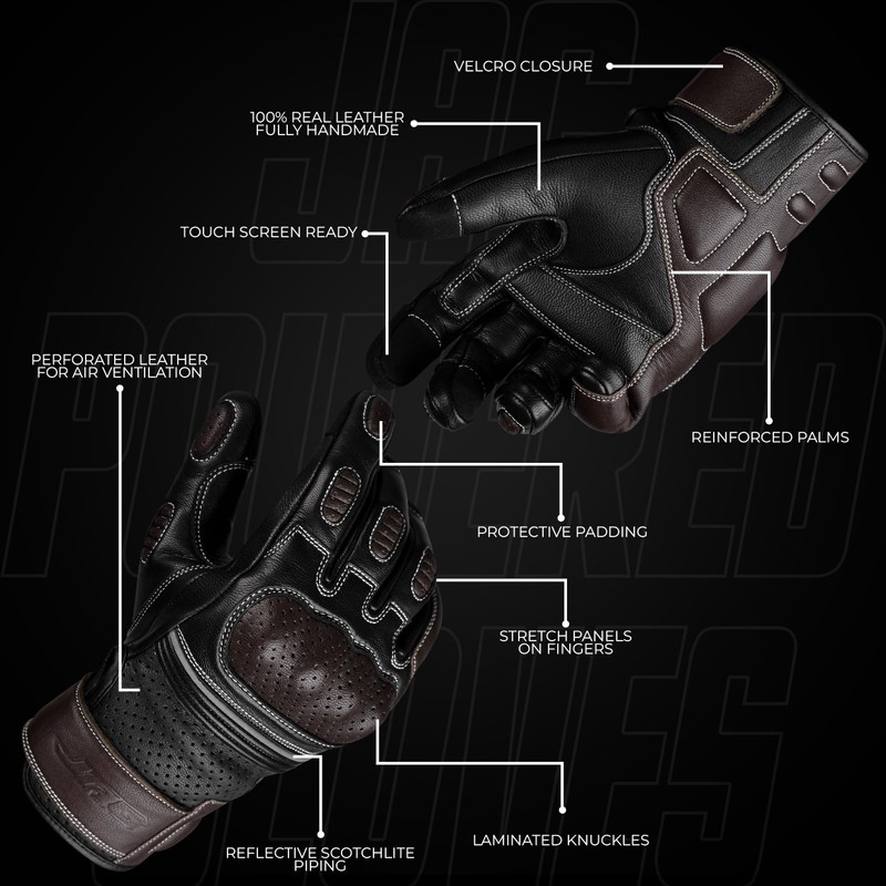 J.A.G. Motorcycle Gloves - Premium Leather Perforated Motorcycle Gloves for