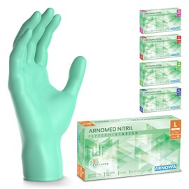ARNOMED Disposable Gloves Green Pack of 100 Nitrile Gloves L Disposable Gloves Powder-Free Latex Free Rubber Gloves Available in XS, S, M, L & XL