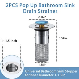 2PCS Pop Up Bathroom Sink Drain Strainer Hair Catcher,SEILETOO Sink Drain Stopper with Removable Stainless Steel Filter Basket, for US Universal Bathroom Kitchen Basin Sink Stopper Bathroom Drain