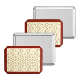 Deedro Baking Sheet with Silicone Mat, Set of 4 [2 Sheets + 2 Mats], Stainless Steel Cookie Sheet Baking Pan with Silicone Baking Mat, 10 x 8 x 1 Inch, Non Toxic, Heavy Duty, Easy Clean