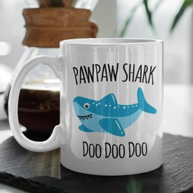 Exxtra Gifts Pawpaw Shark Mug Funny Grandpa Cup From Grandkids Birthday Present For Grandfather 11 oz White
