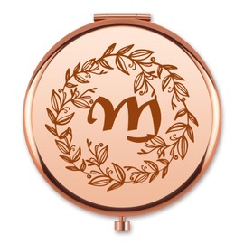 Monogram Compact Makeup Mirror Gifts for Women Girl Wife Friend Monogrammed Initial Letters Pocket Folding Travel Mirror 2025 Birthday Christmas for Her Letter M