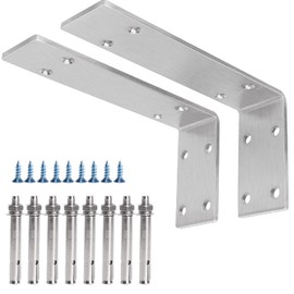 YUMORE Shelf Bracket 8 inch, Heavy Duty (1/5") Thick Solid L Brackets, Max Load: 230lbs, Stainless Steel Countertop Bar Top Support Brackets Wall Mounted, Includes Hardware, 2 Pack