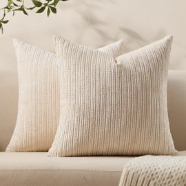 Allorry Decorative Couch Throw Pillow Covers 18x18 Set of 2 Soft White Chenille Pillow Covers Boho Textured Square Cushion Covers for Modern Farmhouse Sofa Bedroom Living Room Decor SY007-A18