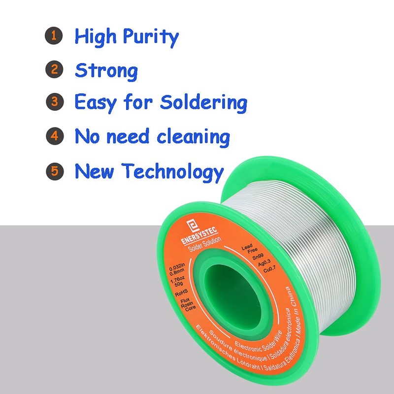 E ENERSYSTEC Solder Wire No Lead Rosin Core Flux 0.8mm