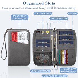 FINTIE Passport Holder Travel Wallet for Family 4-6, RFID Blocking Travel Document Organizer Clutch Bag for Passports, Business Cards, Credit Cards, Boarding Passes, Dark Gray