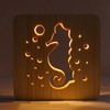 Wooden 3D LED Light Hollow Seahorse Pattern USB Power Supply