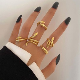 Cybche Layered Snake Rings Gold Snake Knuckle Rings Stacking Snake Finger Rings Animal Band Rings Open Serpent Adjustable Ring Set Jewelry for Women