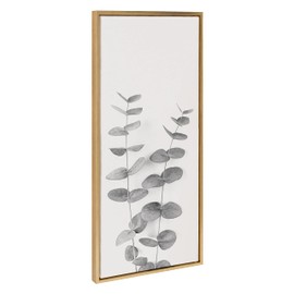 Kate and Laurel Sylvie Eucalyptus Botanical II Gray and Soft White Framed Canvas Wall Art by The Creative Bunch Studio; 18x40 Panel Gold; Minimalist Decorative Plant Décor