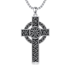 Swordgod Celtic Knot Cross Necklace for Men Women 925 Sterling Silver Celtic Cross Pendant Necklace Irish Cross Necklace Scottish Cross Necklace Fathers Day Valentine Day Birthday Anniversary Christmas