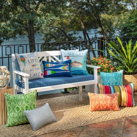 Pillow Perfect Outdoor/Indoor Resort Stripe Lumbar Pillows, 11.5" x 18.5", Blue, 2 Pack