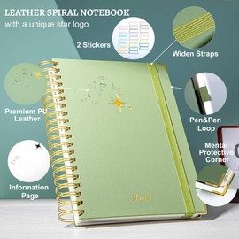 Yoment Leather Spiral Notebooks for Work Thick 5 Subject Notebook College Ruled with Dividers 360 Pages B5 Hardcover Lined Journals for Women Men Writing, Green