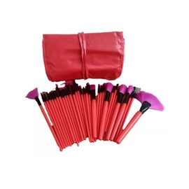 Set de 32 Brochas de Maquillaje Profesionales con Estuche Rojo, Cerdas Moradas y Negras