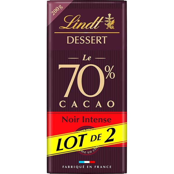 Lindt - Tablette 70% Cacao DESSERT - Chocolat Noir pour Pâtisser - 2x200g