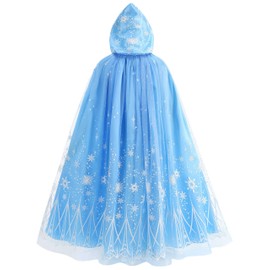 PURFEEL Girls Cape for Elsa Dress up Kids Hooded Cloak Costume Blue 2-3Years