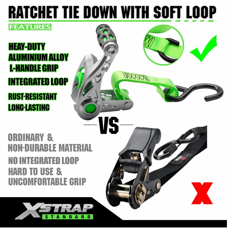XSTRAP STANDARD 1in x 14ft Ratchet Straps with Ergonomic Aluminium