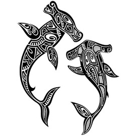6 Sheets Temporary Fake Tattoos For Men Adults Hammer Sharks in Maori Tribal Style Temporary Fake Tattoo For Women Neck Arm Chest For Woman