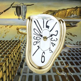 Lafocuse Silent Melting Clock Gold Shiny Frame,Salvador Dali Watch Melted Clock,Creative Shelf Clock for Decorative Home Kitchen Office Desk Table