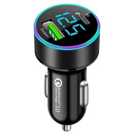 AMAPC Car Charger, Car Voltage Measurement, USB, Quick Charging, USB C & USB A Port, PD, 36W+QC, Automatic Current Identification, 4.8A Current, LED Digital Display, Car Charger, Compatible with
