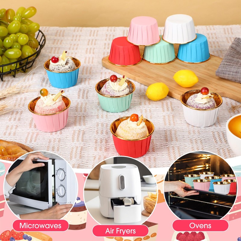 240 Pack Gold Foil Cupcake Liners Bulk 3.5 oz Disposable